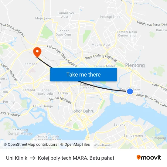 Uni Klinik to Kolej poly-tech MARA, Batu pahat map