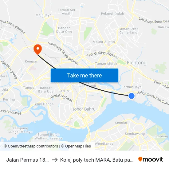Jalan Permas 13/1 to Kolej poly-tech MARA, Batu pahat map
