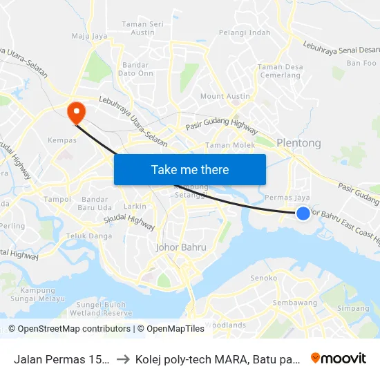 Jalan Permas 15/2 to Kolej poly-tech MARA, Batu pahat map