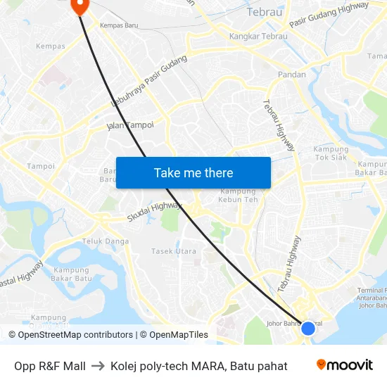 Opp R&F Mall to Kolej poly-tech MARA, Batu pahat map