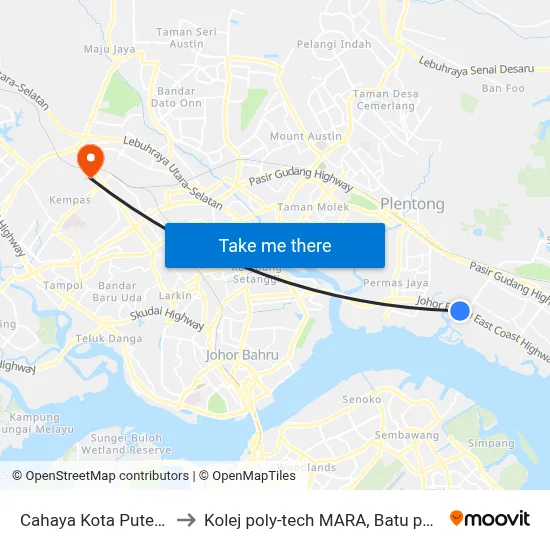 Cahaya Kota Puteri 1 to Kolej poly-tech MARA, Batu pahat map
