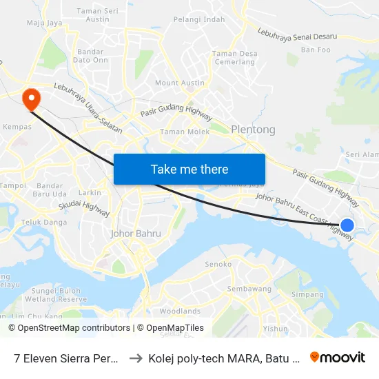 7 Eleven Sierra Perdana to Kolej poly-tech MARA, Batu pahat map