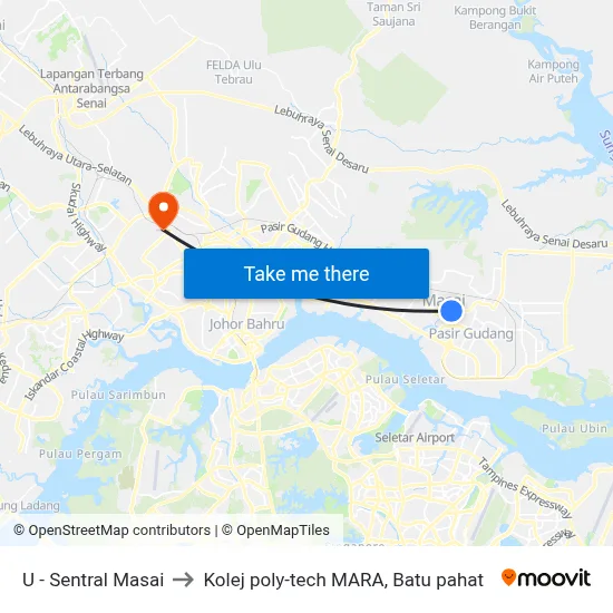 U - Sentral Masai to Kolej poly-tech MARA, Batu pahat map