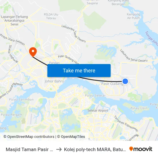 Masjid Taman Pasir Putih to Kolej poly-tech MARA, Batu pahat map