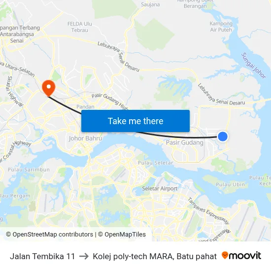Jalan Tembika 11 to Kolej poly-tech MARA, Batu pahat map