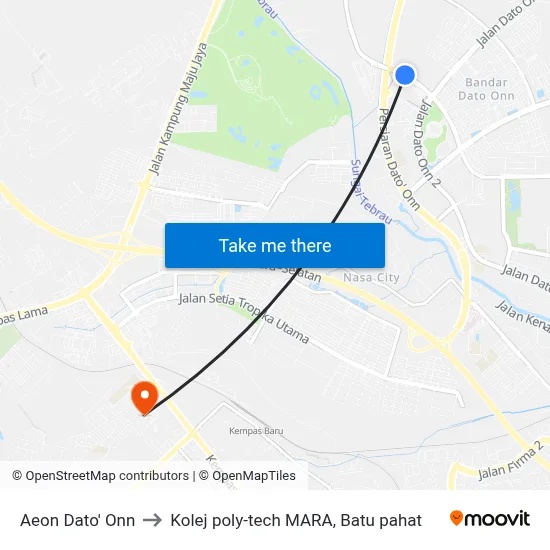 Aeon Dato' Onn to Kolej poly-tech MARA, Batu pahat map