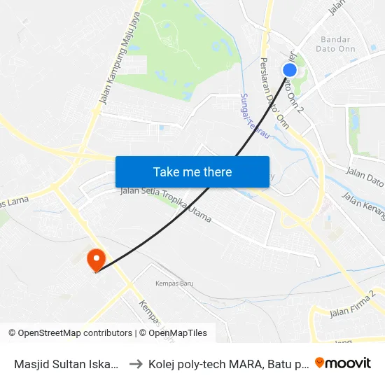 Masjid Sultan Iskandar to Kolej poly-tech MARA, Batu pahat map