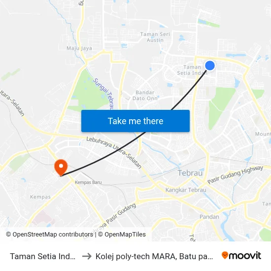 Taman Setia Indah to Kolej poly-tech MARA, Batu pahat map