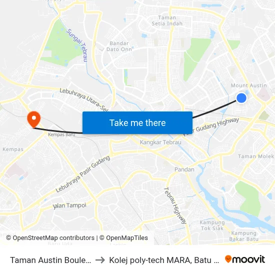 Taman Austin Boulevard to Kolej poly-tech MARA, Batu pahat map
