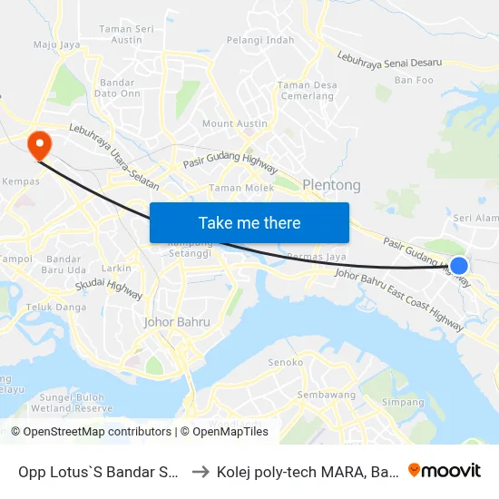 Opp Lotus`S Bandar Seri Alam to Kolej poly-tech MARA, Batu pahat map