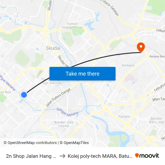 2n Shop Jalan Hang Jebat to Kolej poly-tech MARA, Batu pahat map