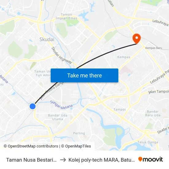 Taman Nusa Bestari Jaya to Kolej poly-tech MARA, Batu pahat map