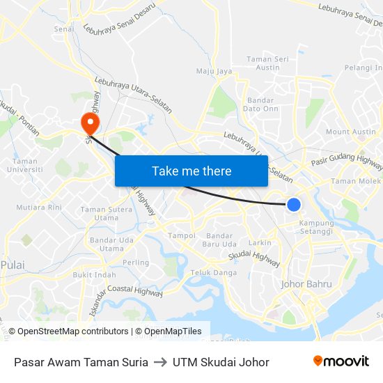Pasar Awam Taman Suria to UTM Skudai Johor map