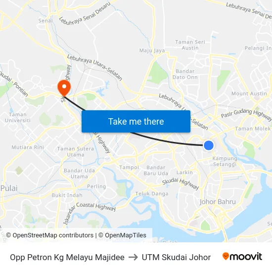 Opp Petron Kg Melayu Majidee to UTM Skudai Johor map