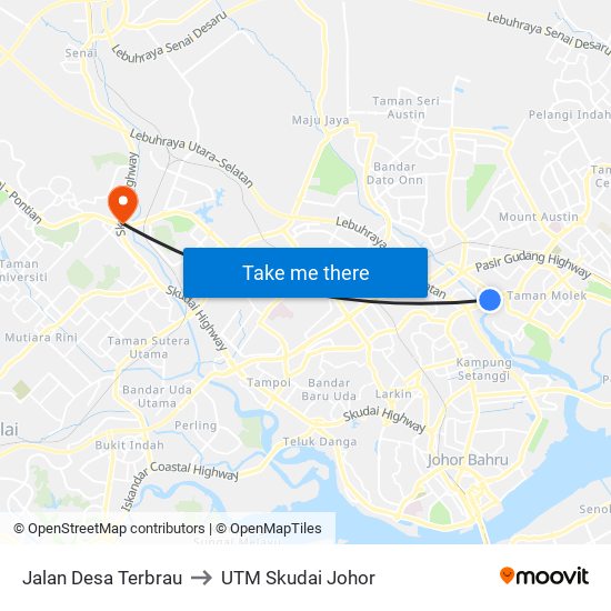 Jalan Desa Terbrau to UTM Skudai Johor map