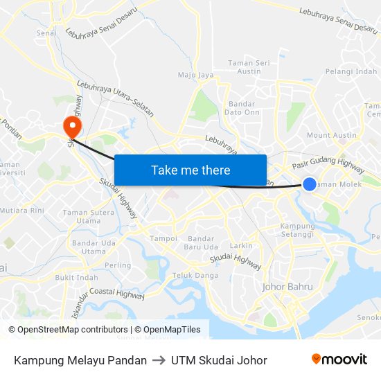 Kampung Melayu Pandan to UTM Skudai Johor map