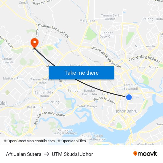 Aft Jalan Sutera to UTM Skudai Johor map