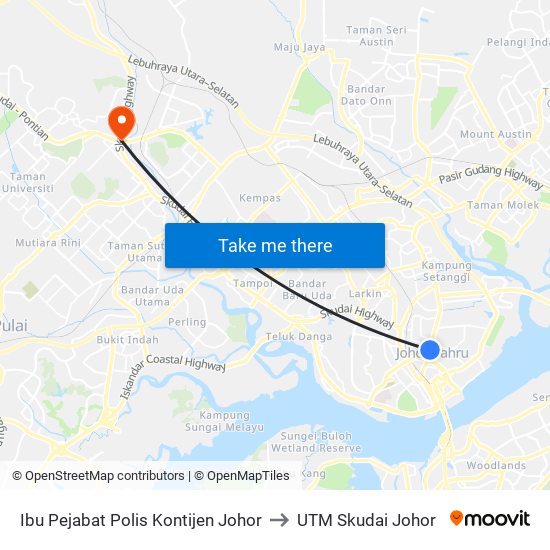 Ibu Pejabat Polis Kontijen Johor to UTM Skudai Johor map