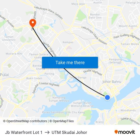 Jb Waterfront Lot 1 to UTM Skudai Johor map