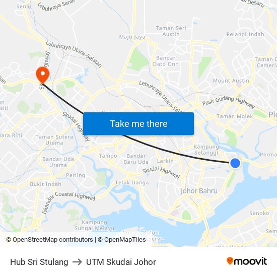Hub Sri Stulang to UTM Skudai Johor map