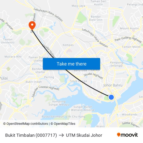 Bukit Timbalan (0007717) to UTM Skudai Johor map