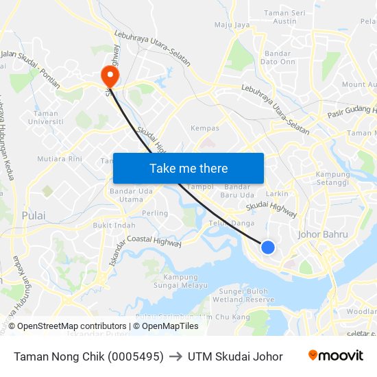 Taman Nong Chik (0005495) to UTM Skudai Johor map