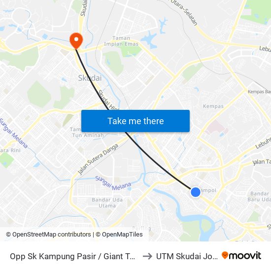 Opp Sk Kampun Pasir / Giant Tampoi (0003161) to UTM Skudai Johor map