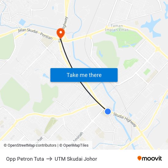 Opp Petron Tuta to UTM Skudai Johor map