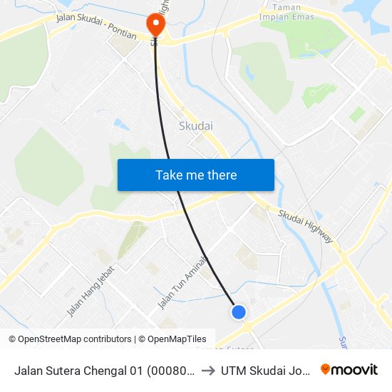 Jalan Sutera Chengal 01 (0008050) to UTM Skudai Johor map