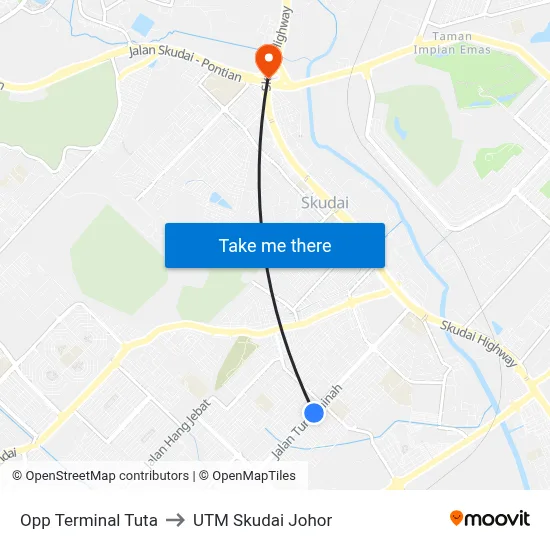 Opp Terminal Tuta to UTM Skudai Johor map