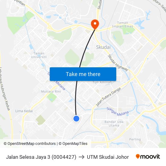 Taman Timor to UTM Skudai Johor map