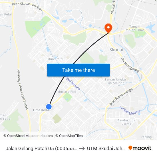 Jalan Gelang Patah 05 (0006558) to UTM Skudai Johor map