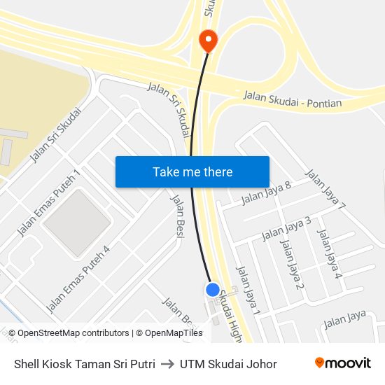 Shell Taman Sri Putri (0003168) to UTM Skudai Johor map