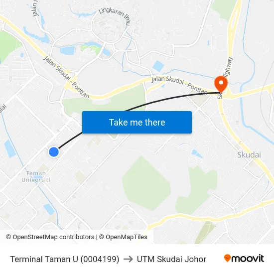 Terminal Taman U (0004199) to UTM Skudai Johor map