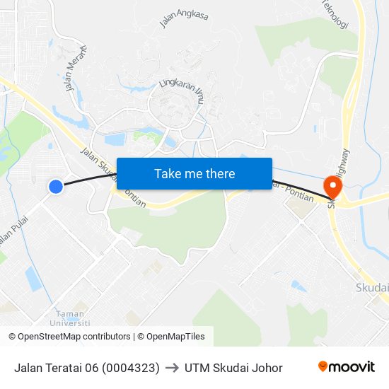 Jalan Teratai 06 (0004323) to UTM Skudai Johor map