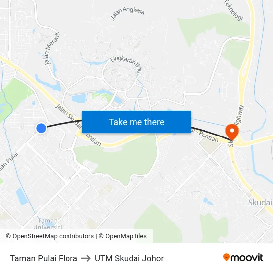 Taman Pulai Flora to UTM Skudai Johor map