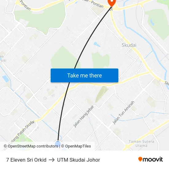 7 Eleven Sri Orkid to UTM Skudai Johor map