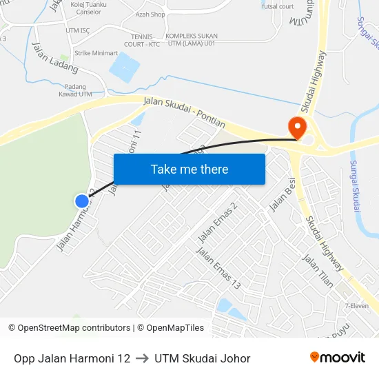 Opp Jalan Harmoni 12 to UTM Skudai Johor map