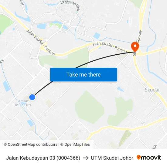 Jalan Kebudayaan 03 (0004366) to UTM Skudai Johor map