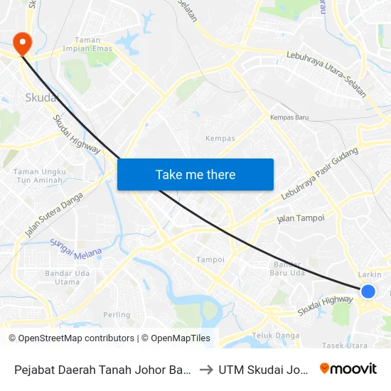 Pejabat Daerah Tanah Johor Bahru to UTM Skudai Johor map