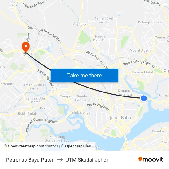 Petronas Bayu Puteri to UTM Skudai Johor map