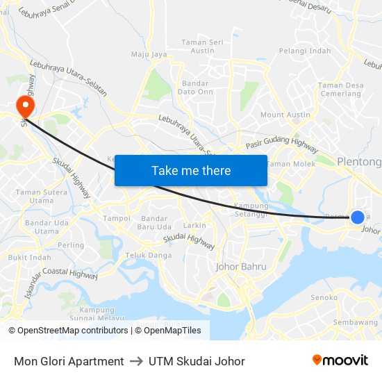 Mon Glori Apartment to UTM Skudai Johor map