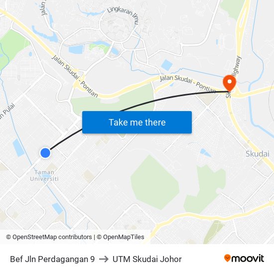 Opp Perpustakaan Awam Taman Universiti to UTM Skudai Johor map