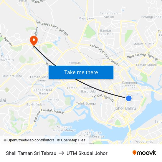 Shell Taman Sri Tebrau to UTM Skudai Johor map