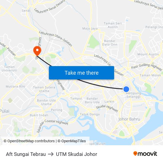 Aft Sungai Tebrau to UTM Skudai Johor map