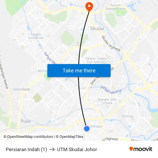 Persiaran Indah (1) to UTM Skudai Johor map