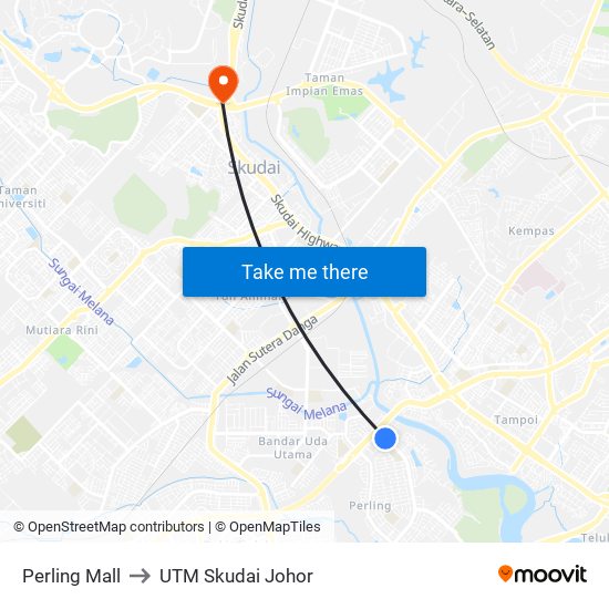 Perling Mall to UTM Skudai Johor map