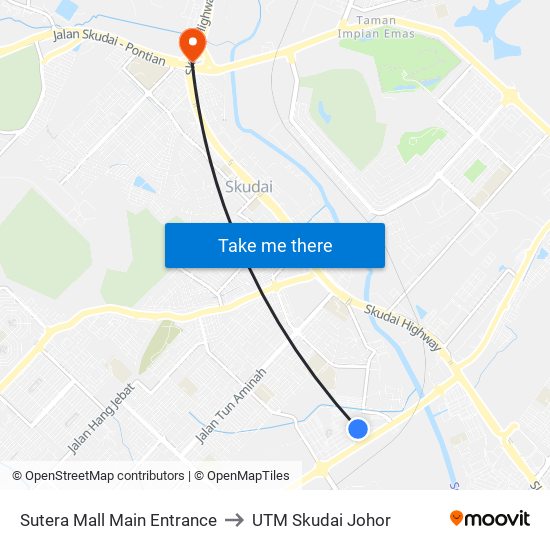 Sutera Mall to UTM Skudai Johor map