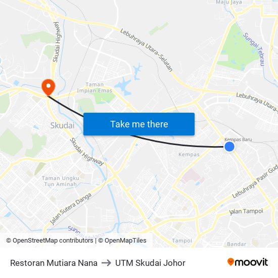 Restoran Mutiara Nana to UTM Skudai Johor map
