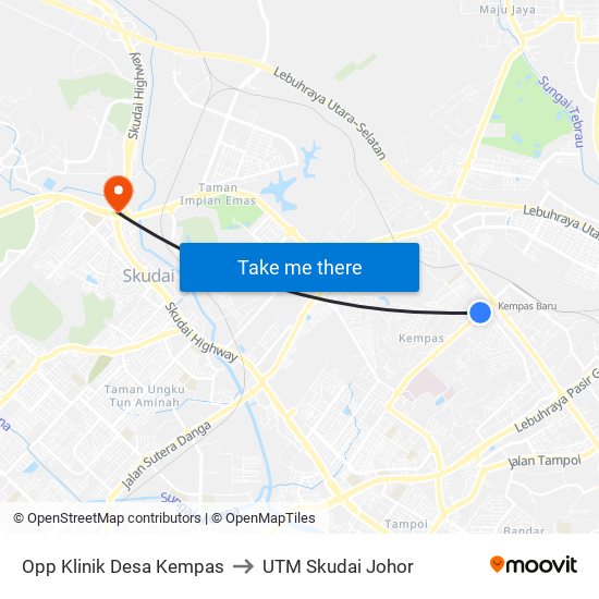 Opp Klinik Desa Kempas to UTM Skudai Johor map